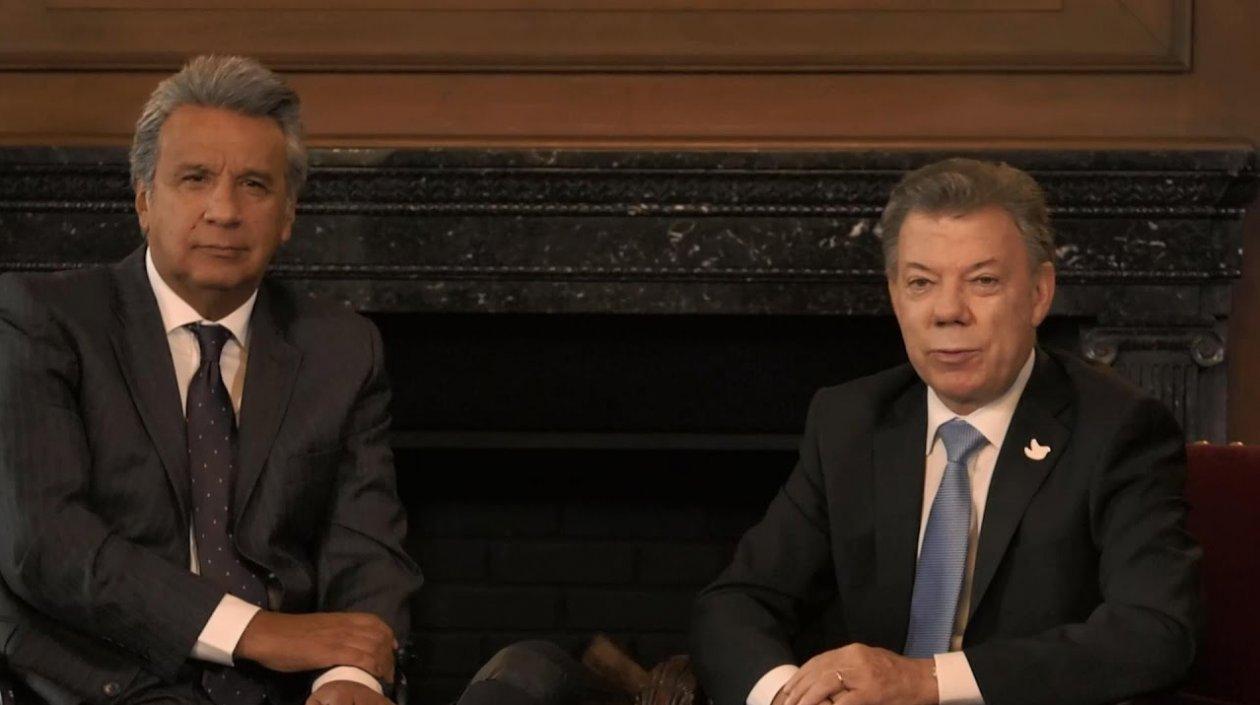 Lenin Moreno y Juan Manuel Santos, presidentes de Ecuador y Colombia, respectivamente.