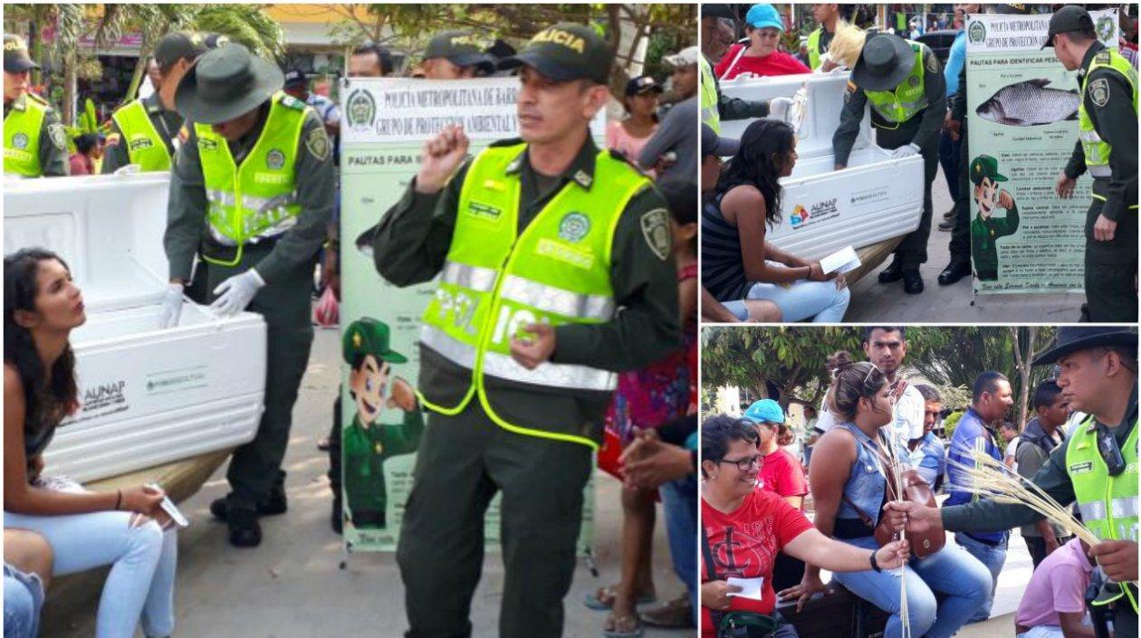 La Policía Ambiental de la Metropolitana de Barranquilla entrega recomendaciones sobre el consumo de pescado.