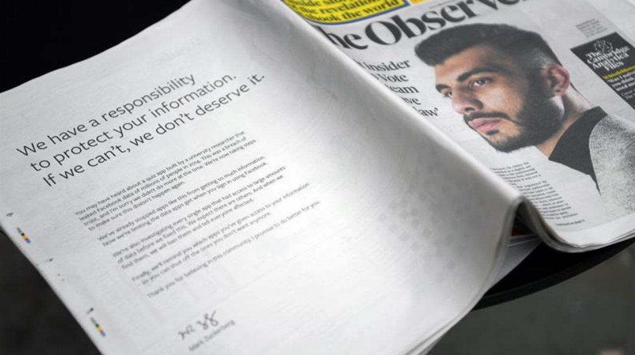 Estas fueron las disculpas de Facebook en diarios británicos.