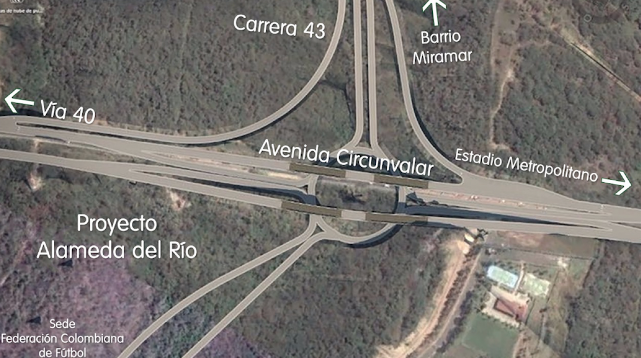 Mapa de la prolongación de la carrera 43.