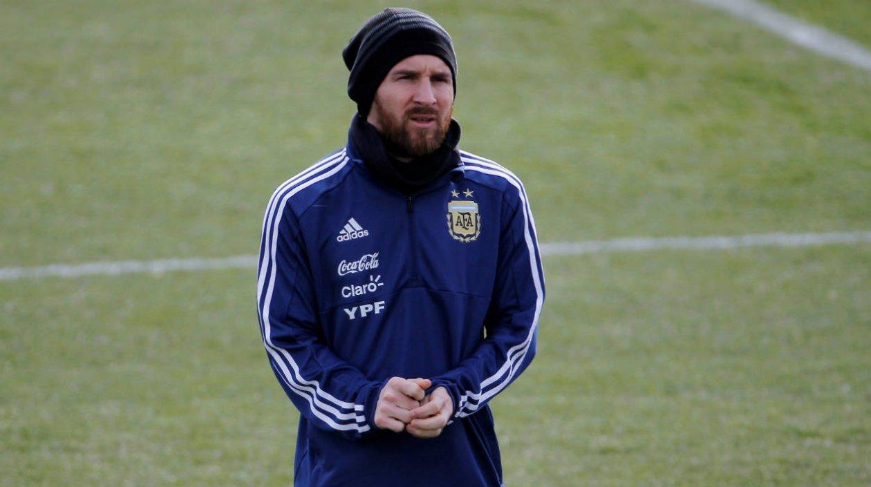 Lionel Messi durante el entrenamiento de Argentina. 