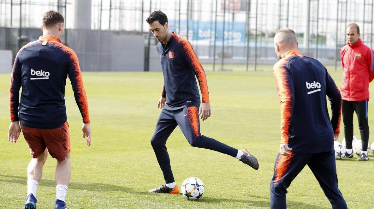 Sergio Busquets durante el entrenamiento del lunes.