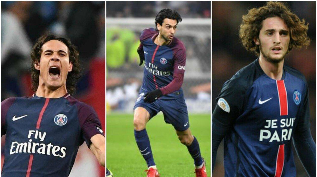 Edinson Cavani, Javier Pastore, y Adrien Rabiot.