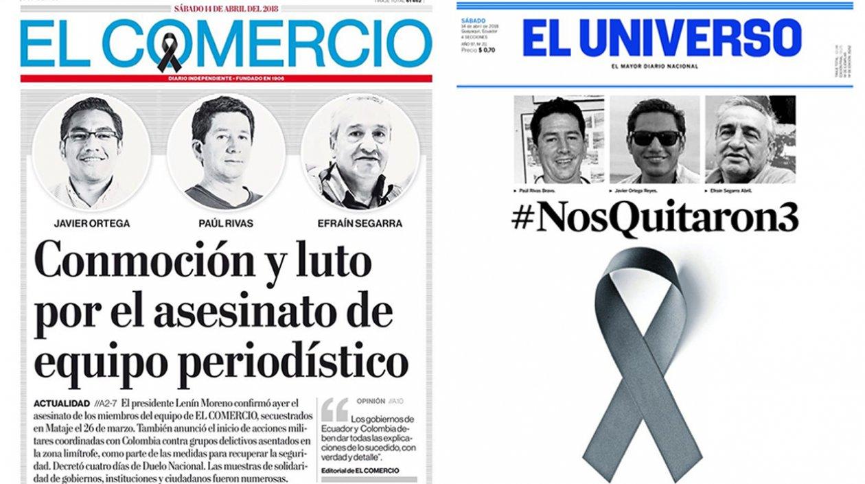 Portadas de los periódicos El Comercio y el Universo de Ecuador.