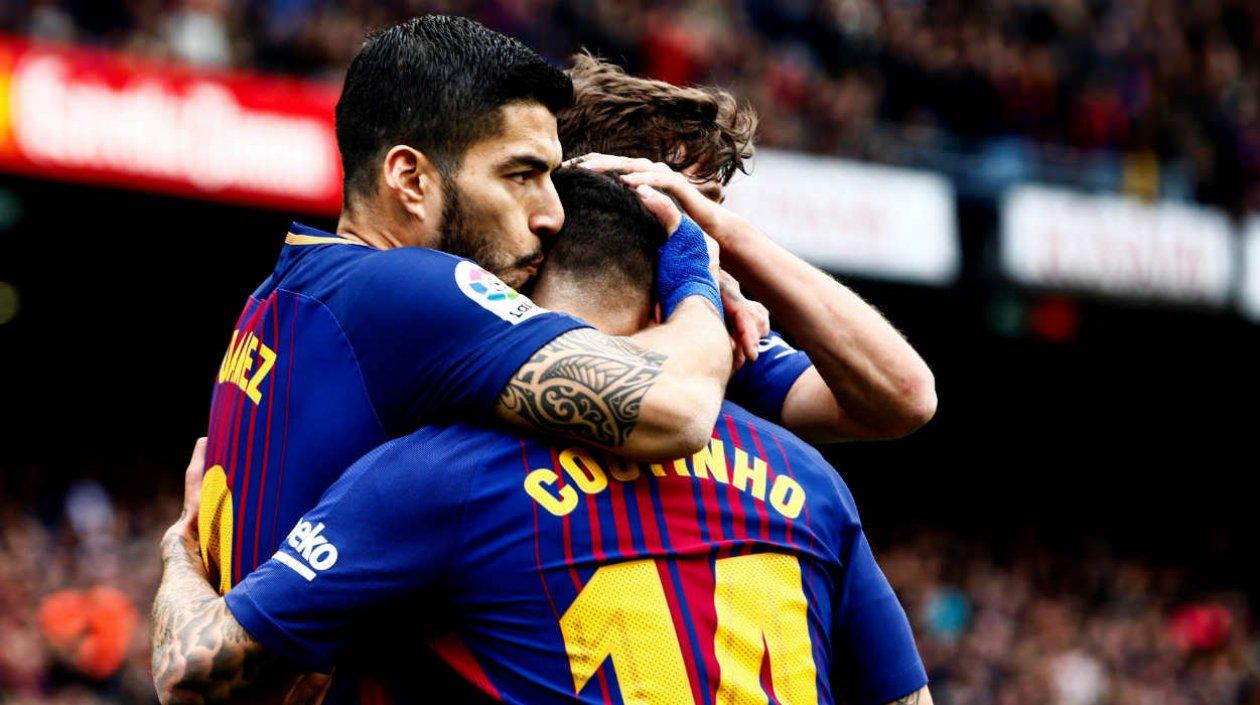 Luis Suárez celebra uno de los goles. 