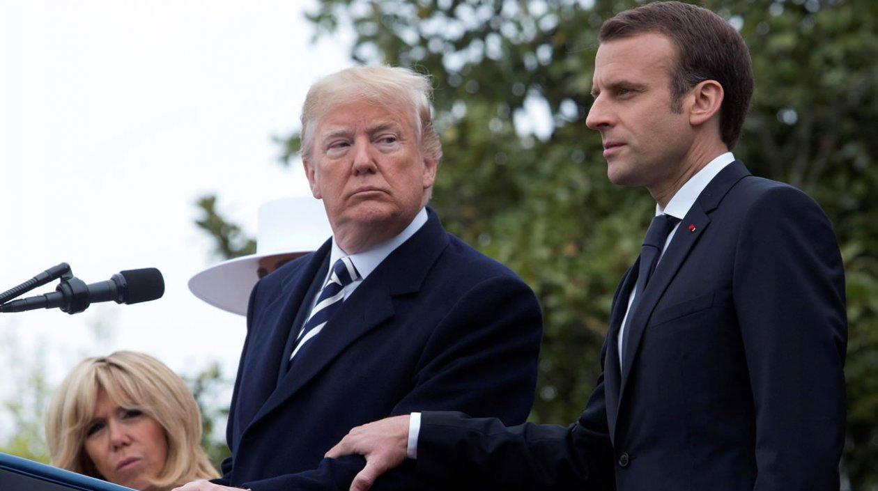  El presidente estadounidense, Donald Trump (c), y el presidente francés, Emmanuel Macron (d),