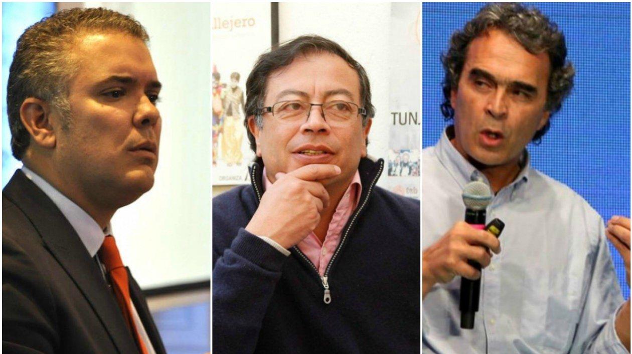 Los candidatos Iván Duque, Gustavo Petro y Sergio Fajardo.