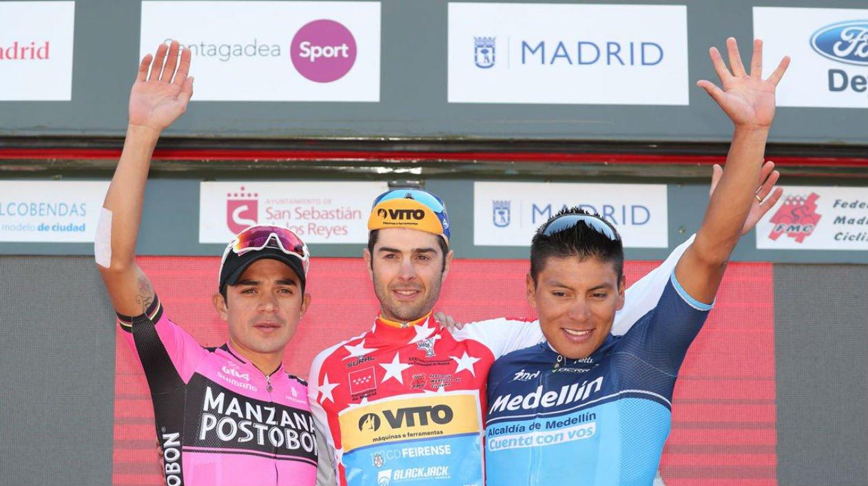 Édgar Pinto seguido en el podio por Fabio Duarte y Jonathan Caicedo. 