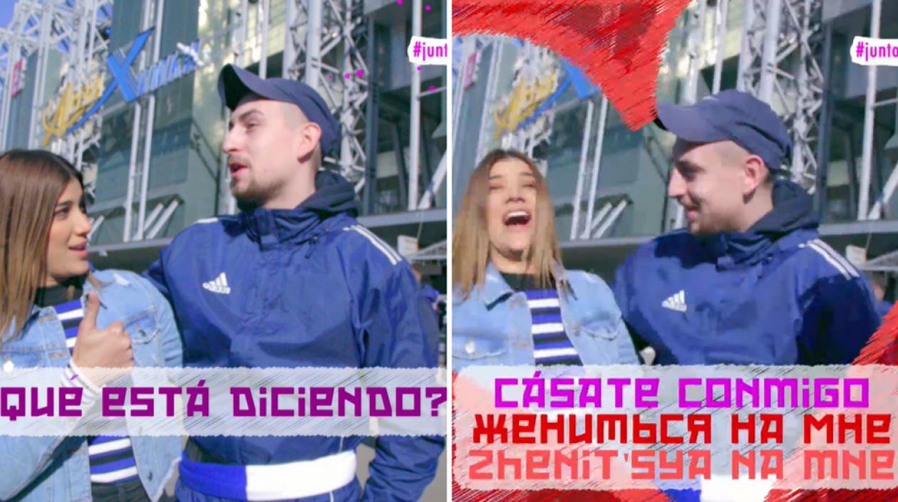 La presentadora Andrea Jaramillo durante el video en Rusia.