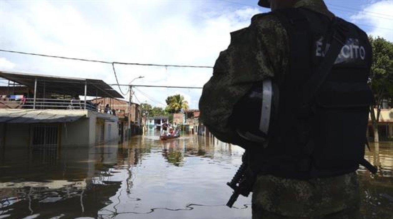 Zona afectada por la creciente del Río Cauca.