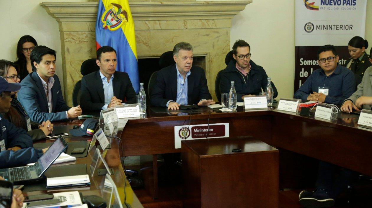 Visita del Presidente Santos al PMU de la Cancillería.