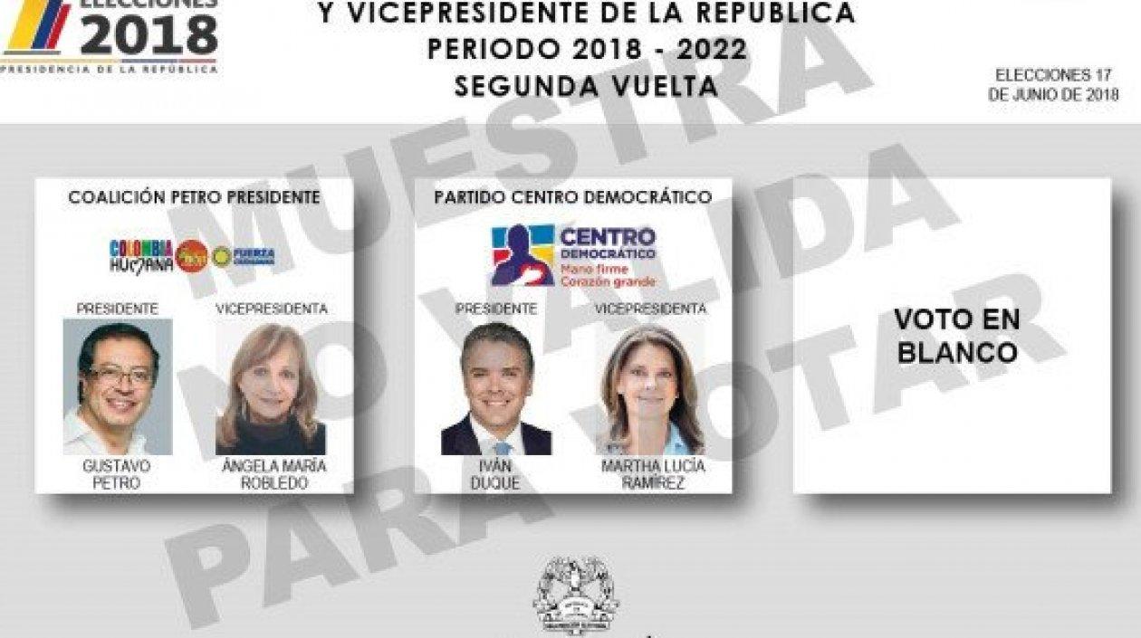 Esta es la tarjeta electoral para la segunda vuelta presidencial.