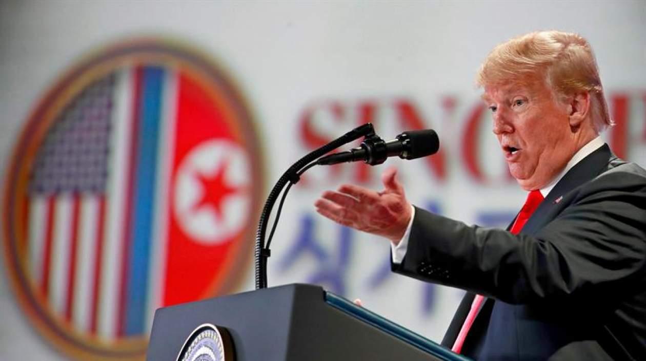 Donald Trump en rueda de prensa tras el encuentro con Kim Jong-un.