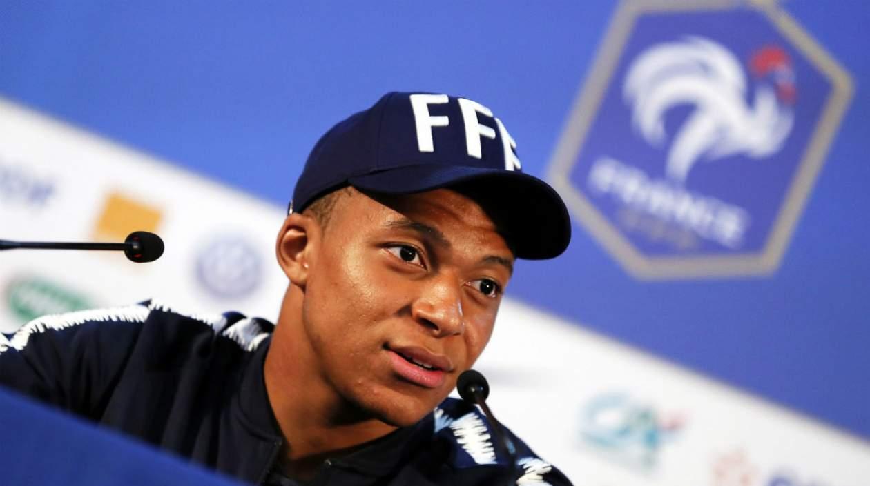 Kylian Mbappé, en rueda de prensa. 