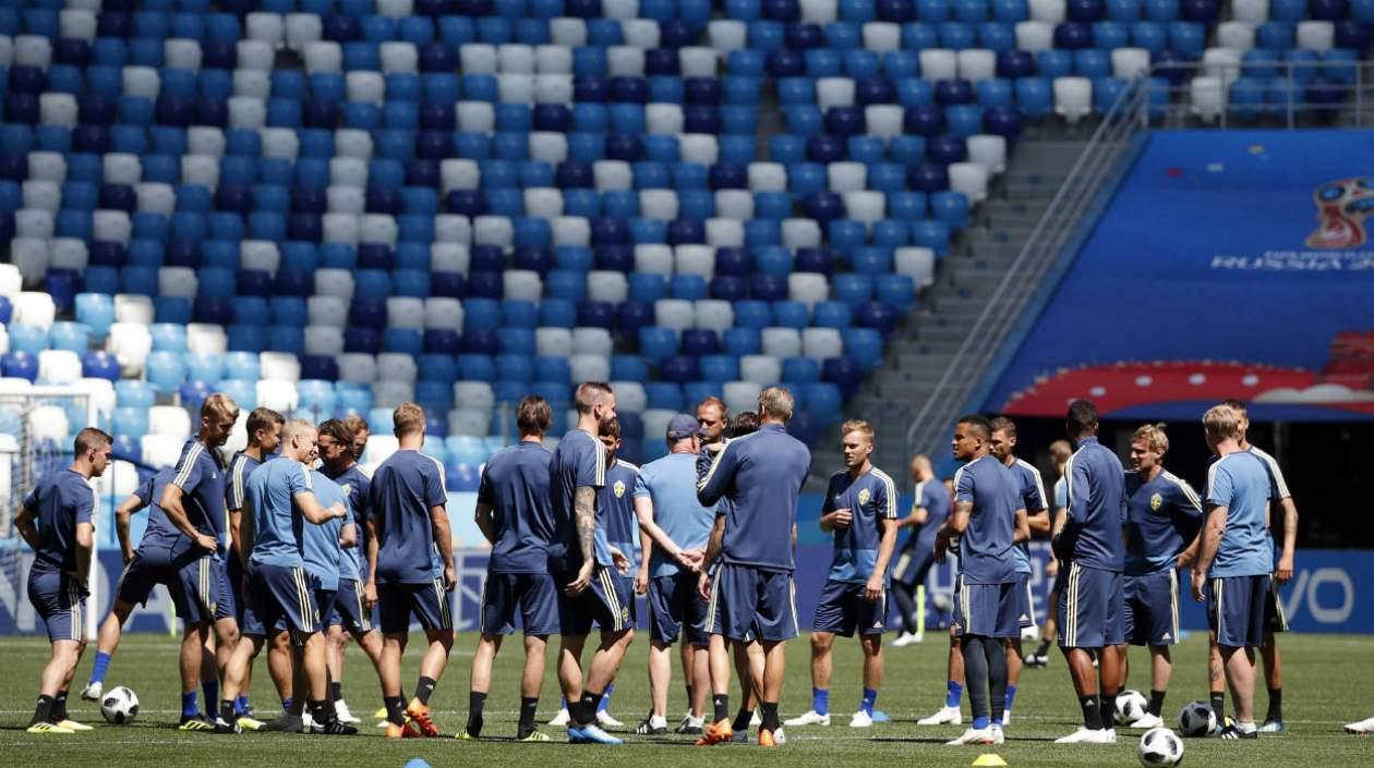 Jugadores de Suecia, durante un entrenamiento. 