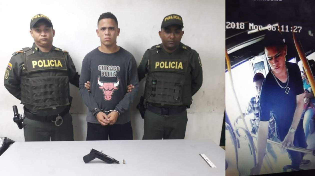 Joiner David Ramos Jiménez, capturado en el barrio La Esmeralda y cuando fue captado en cámaras de buses.
