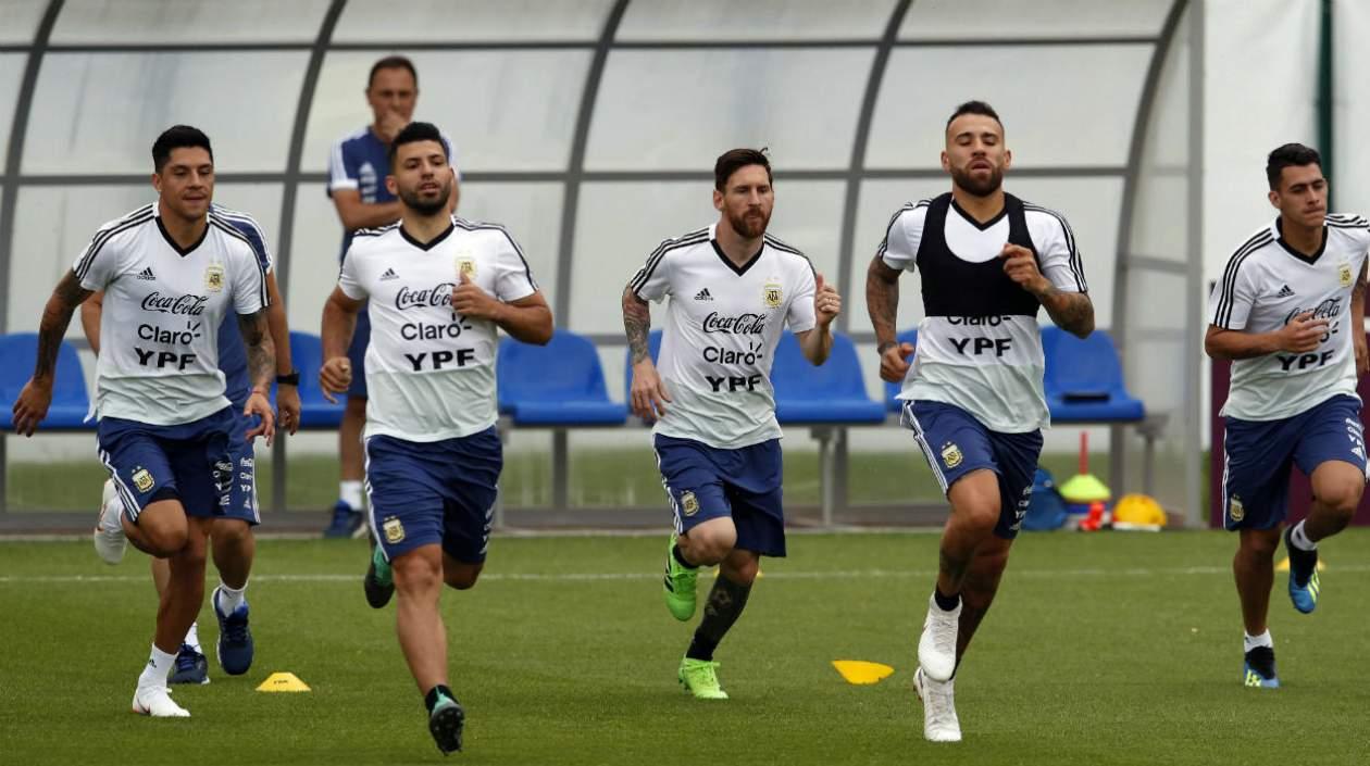 Lionel Messi en el entrenamiento de la Selección Argentina. 