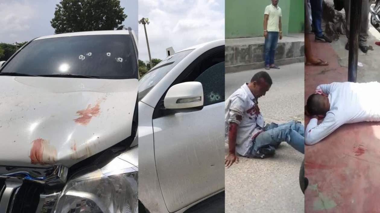 Los dos presuntos fleteos tras ser embestidos por la camioneta del comerciante.