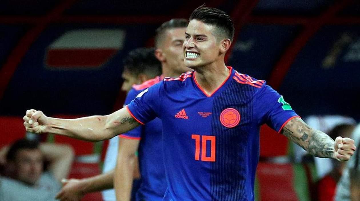 James celebrando uno de los goles de la Selección.