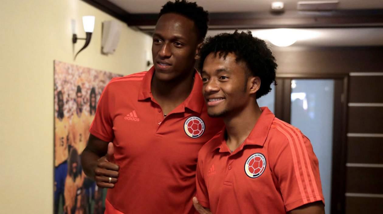 Yerry Mina y Juan Guillermo Cuadrado. 