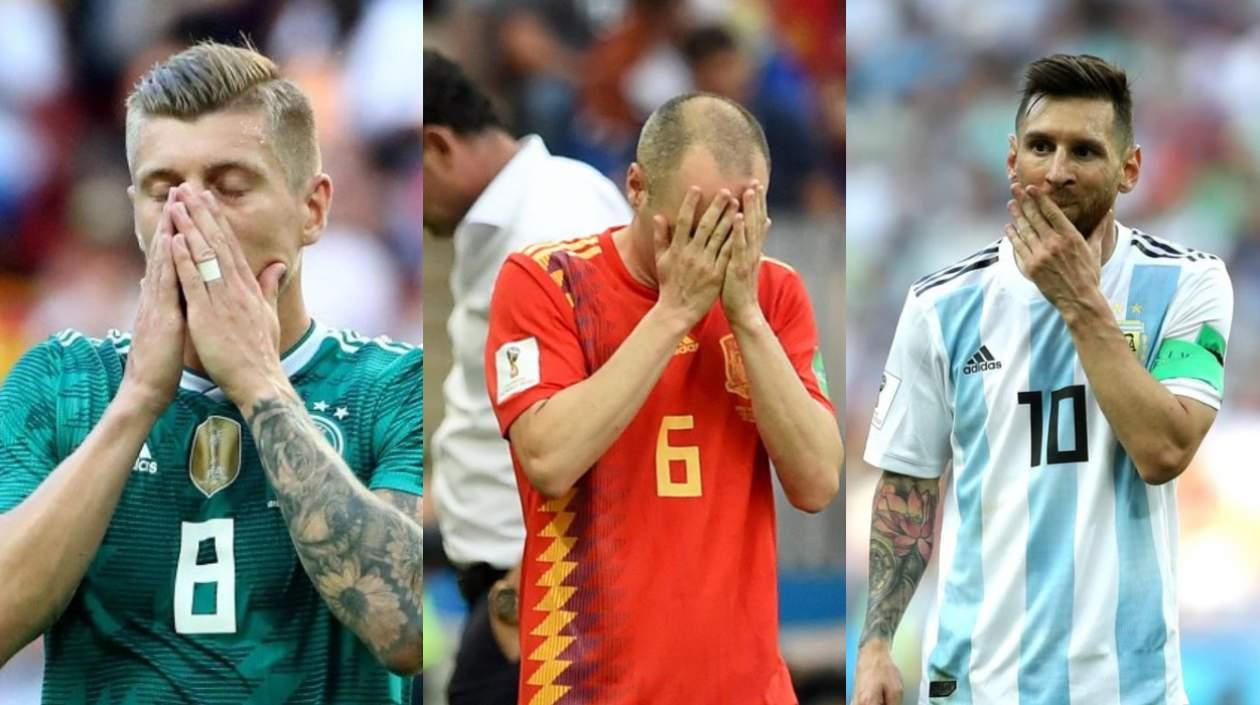 Toni Kroos, Andrés Iniesta y Lionel Messi.