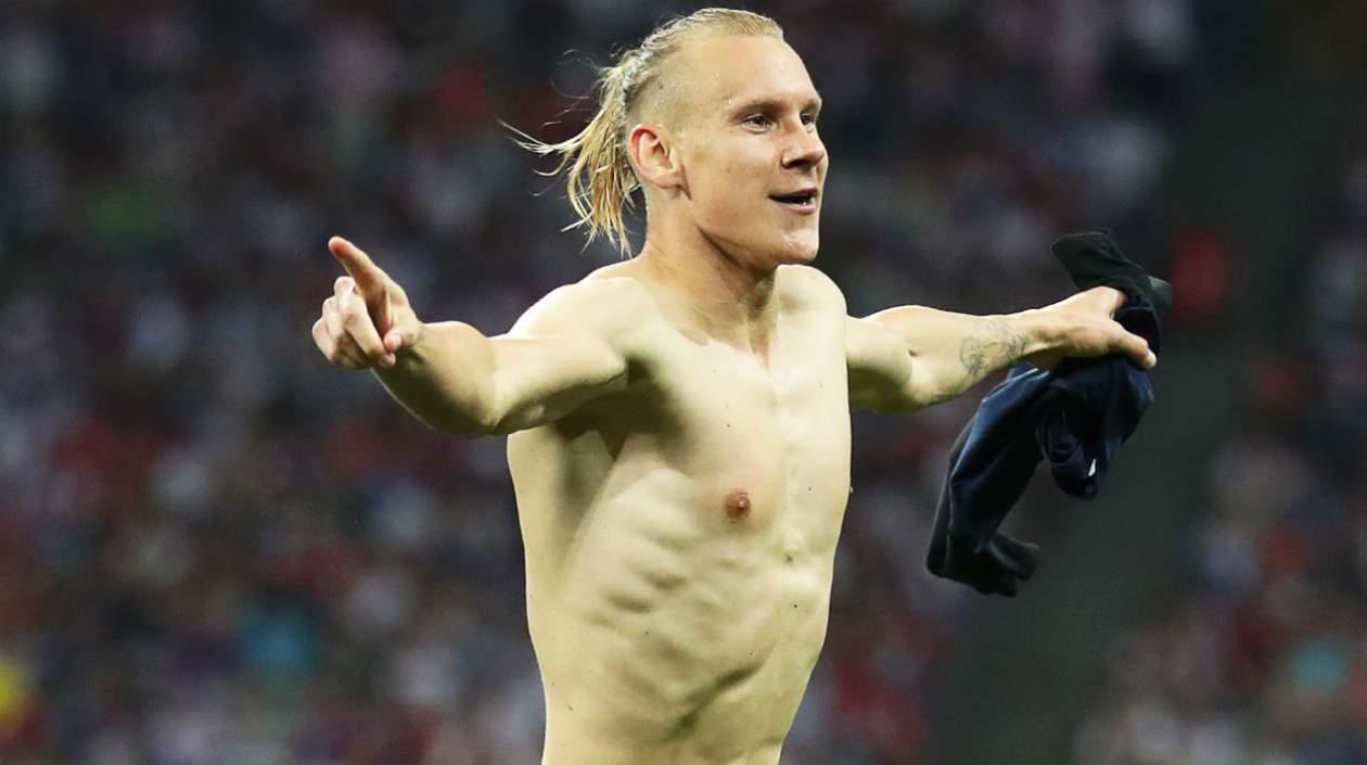 Domagoj Vida celebra su anotación ante Rusia. 
