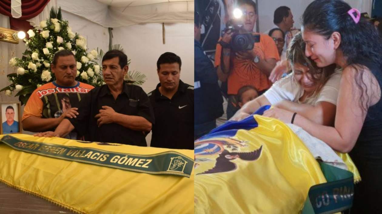 Familiares de Óscar Villacís y Katty Velasco, en los velatorios. 