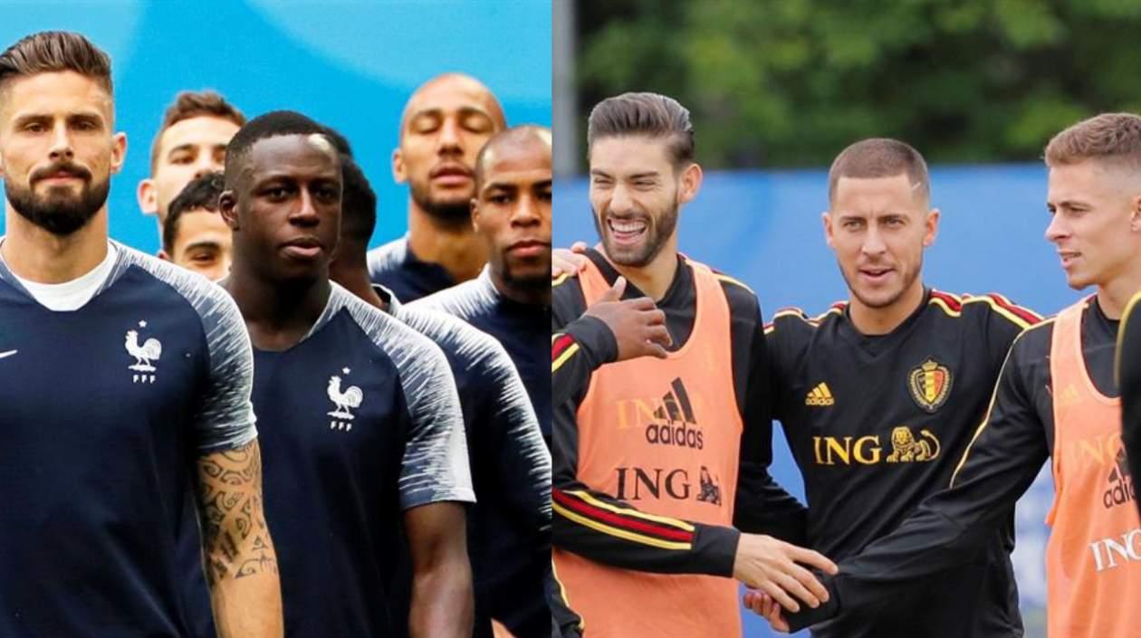Jugadores franceses y los de Bélgica. 
