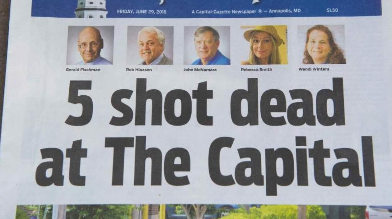 La portada del Capital Gazette con las víctimas. 