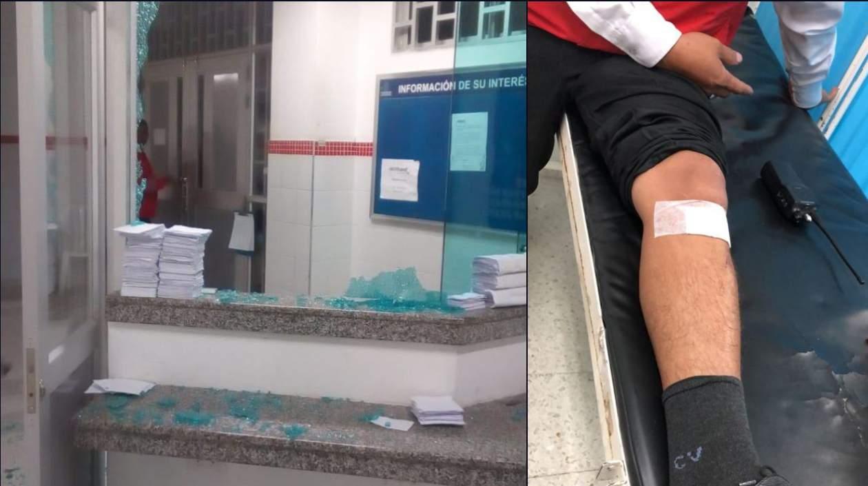 Así fueron los destrozos en el Camino Bosques de María. A un lado, el vigilante herido