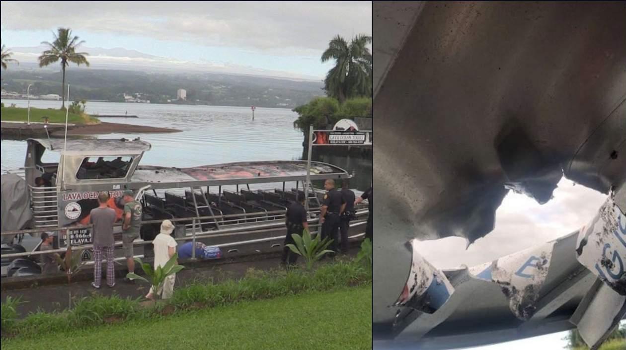 Una roca de lava atravesó la cubierta de una embarcación en el puerto de Wailoa.