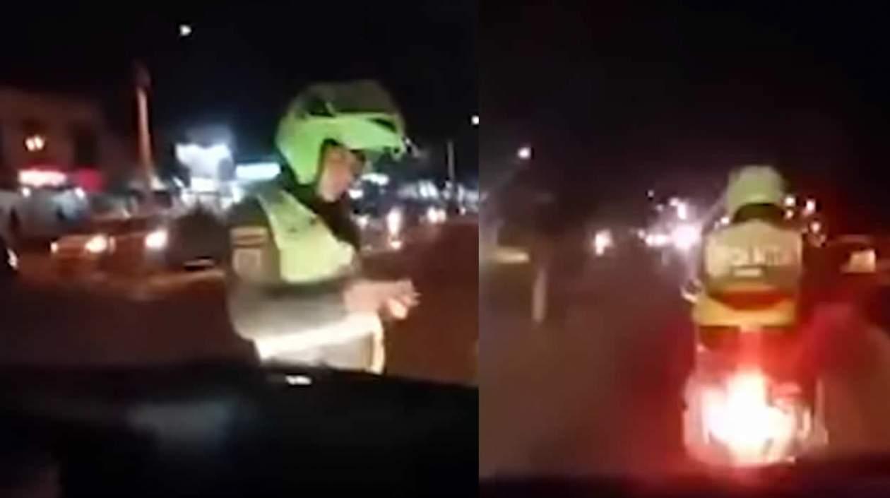 Policía que obstaculizó la ambulancia que llevaba al mototaxista herido. 