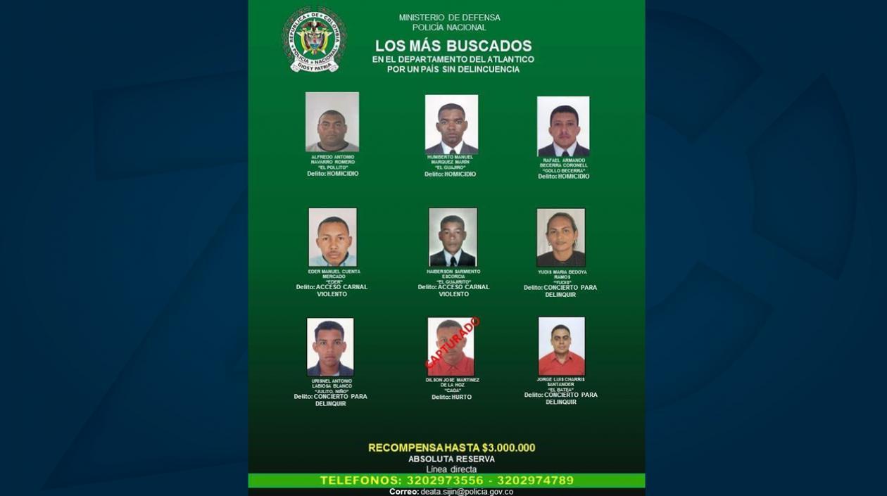 Cartel de los más buscados en el Atlántico.