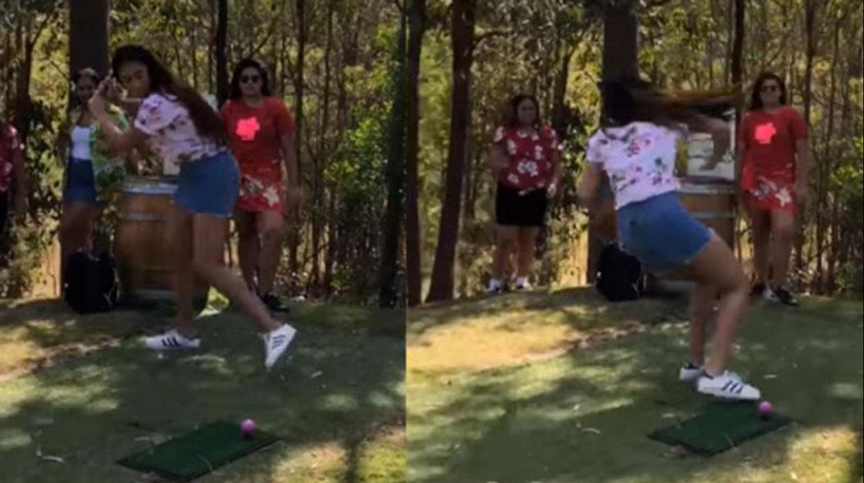 Imagen de una joven al momento de su caída.