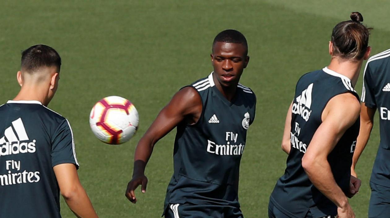 Vinicius en el entrenamiento del Real Madrid. 