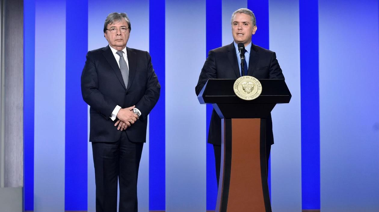 Canciller colombiano, Carlos Holmes Trujillo - Iván Duque en su intervención esta noche.
