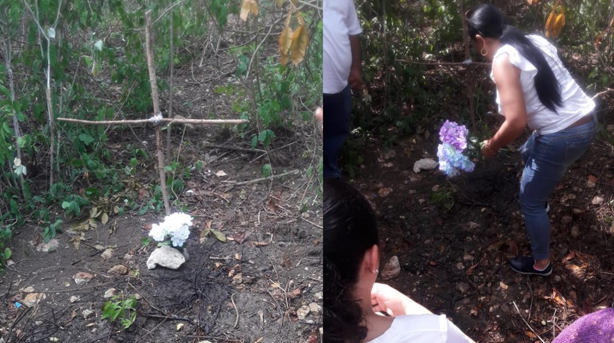 Una ofrenda floral, una cruz y una oración por Brenda