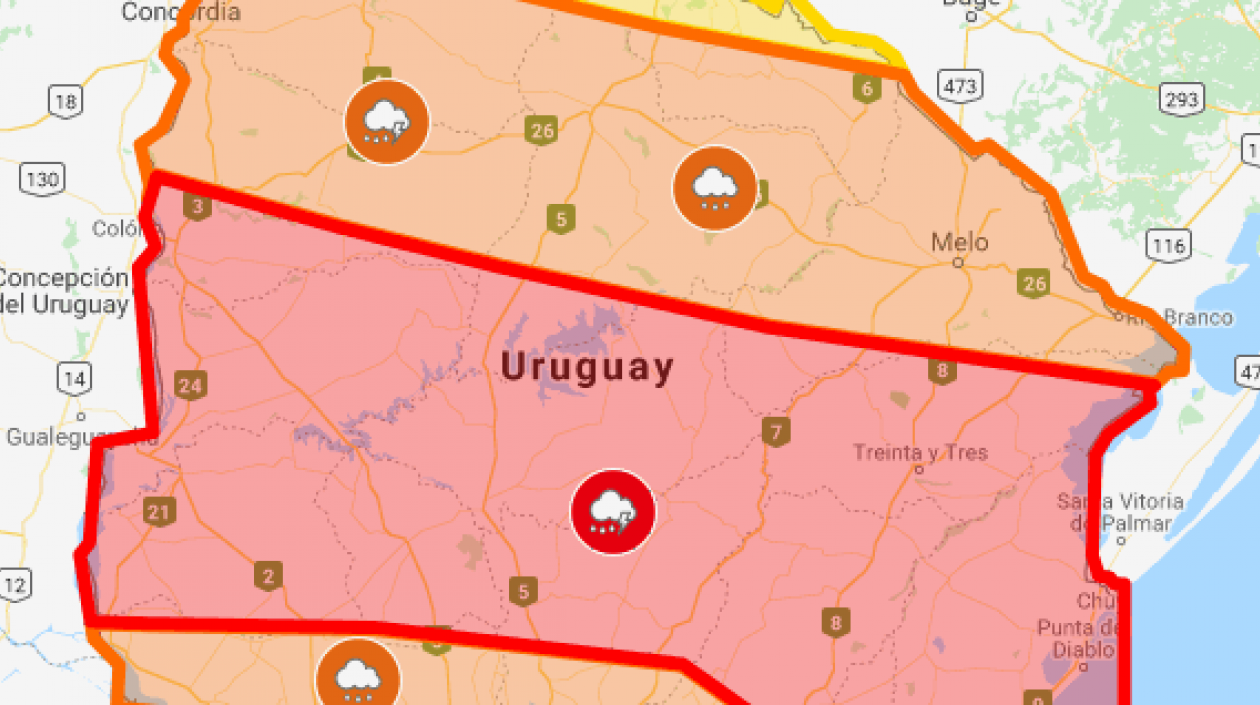 La alerta roja rige para algunas zonas de Río Negro, San José y Soriano.