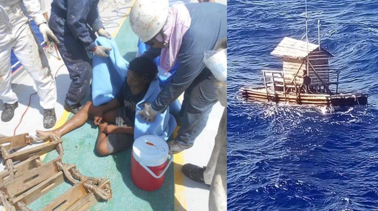 Momento del rescate en alta mar.