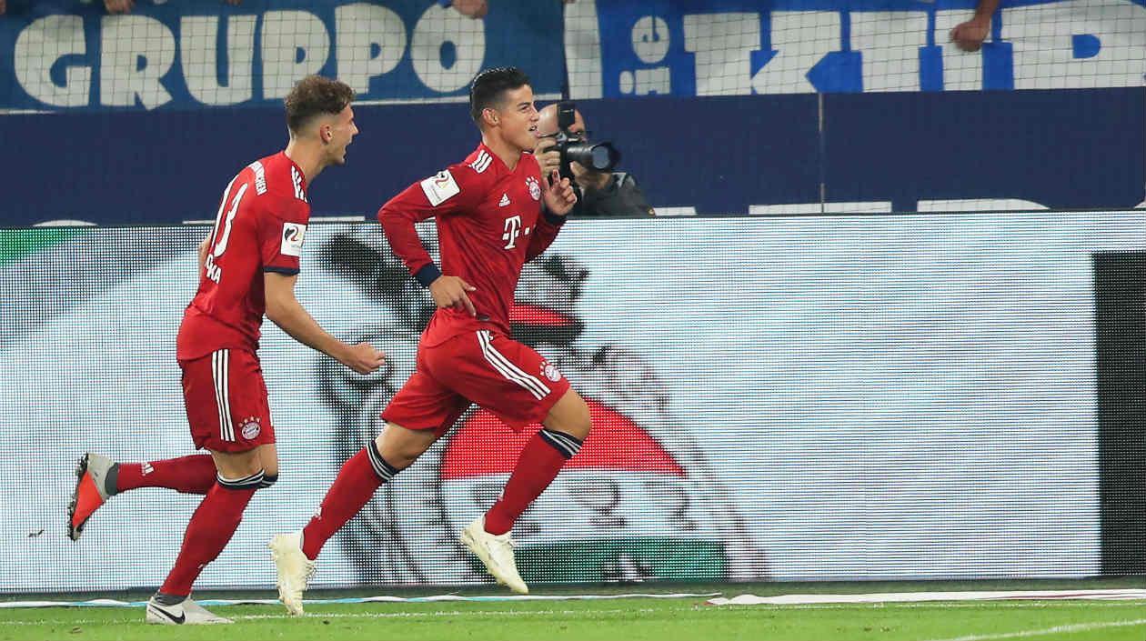 James Rodríguez celebra uno de sus goles con el Bayern. 