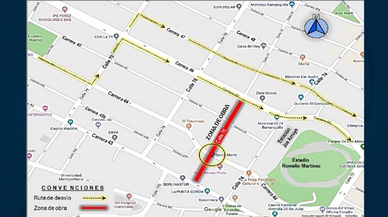 Plano del cierre y desvíos viales.