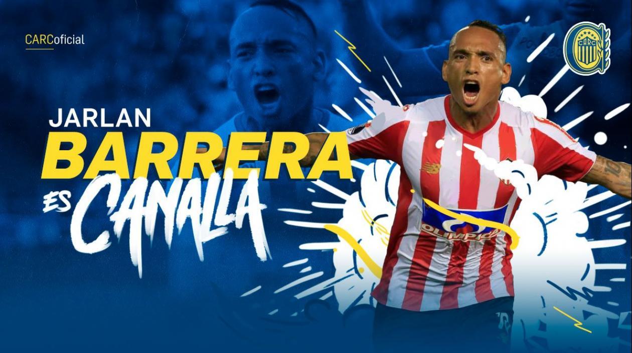 Jarlan Barera al ser anunciado por el Rosario Central. 