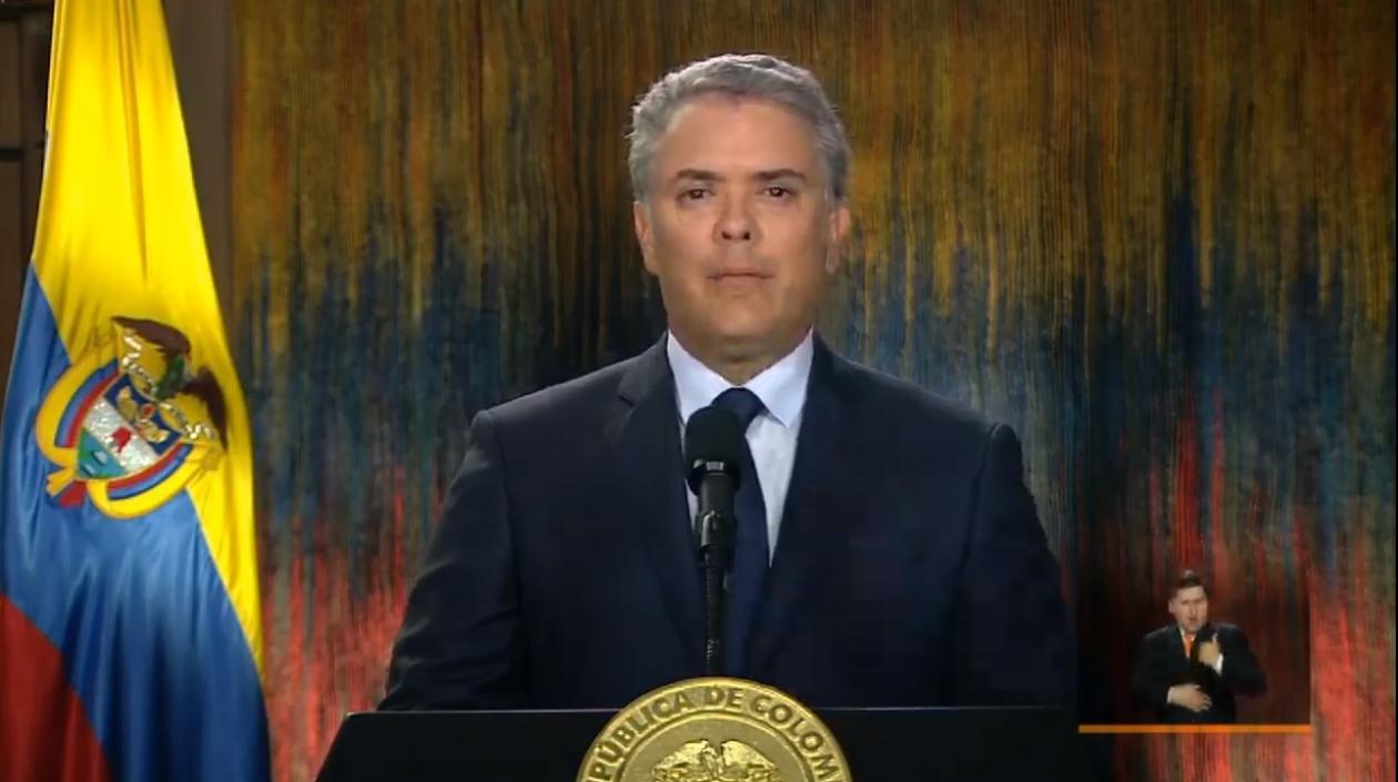 Presidente Iván Duque en la alocución de esta noche.