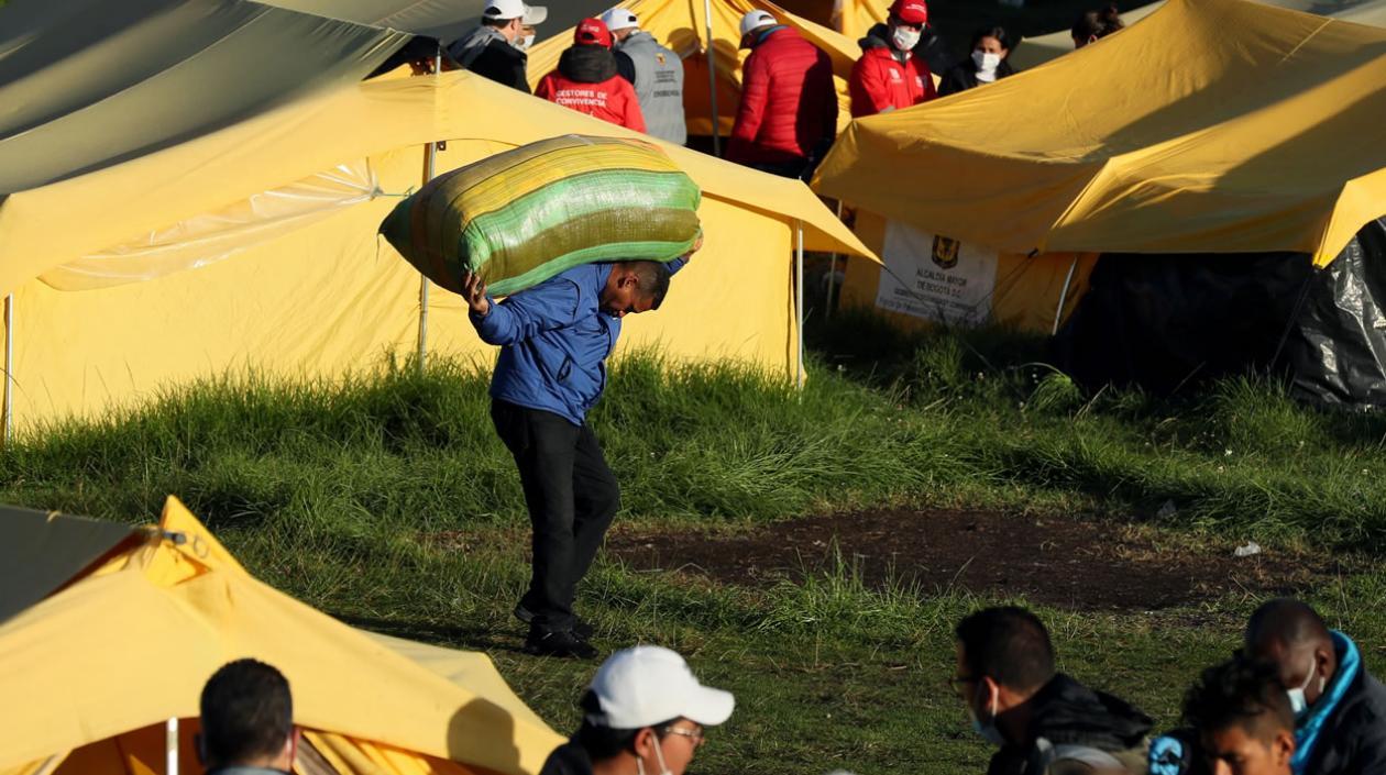 Antiguo campamento de venezolanos en Bogotá.