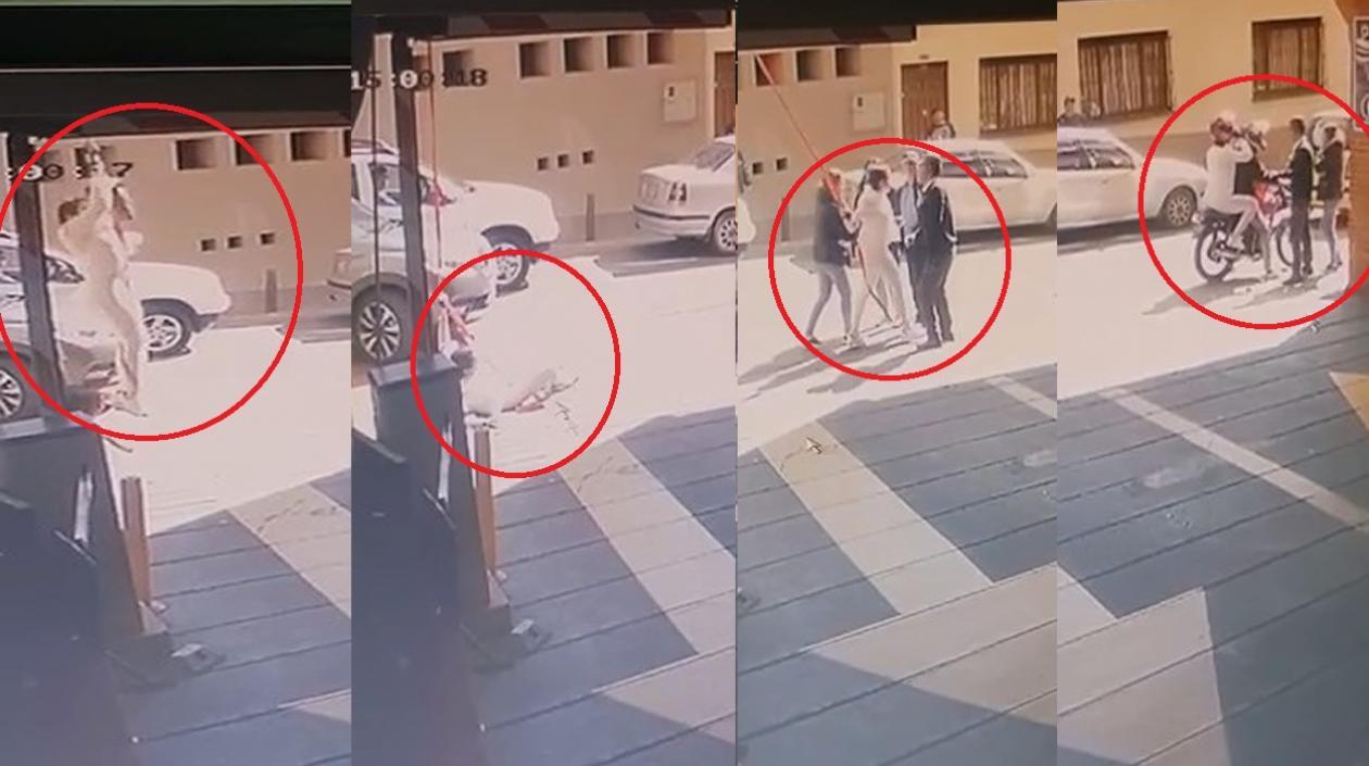 En la primera imagen cae, se levanta y se monta en la moto.