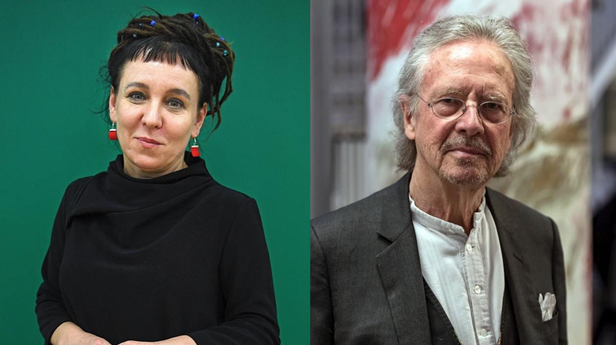 La escritora polaca Olga Tokarczuk y su colega austríaco Peter Handke