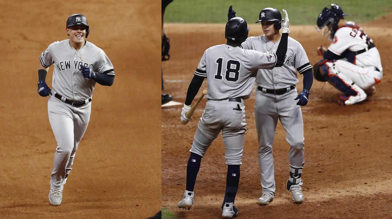 Gio Urshela, tras conectar el jonrón esta noche.