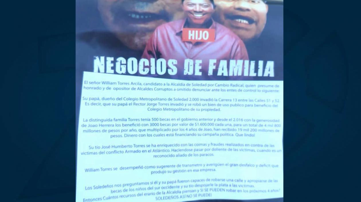 El pasquín denunciado por el candidato William Torres.