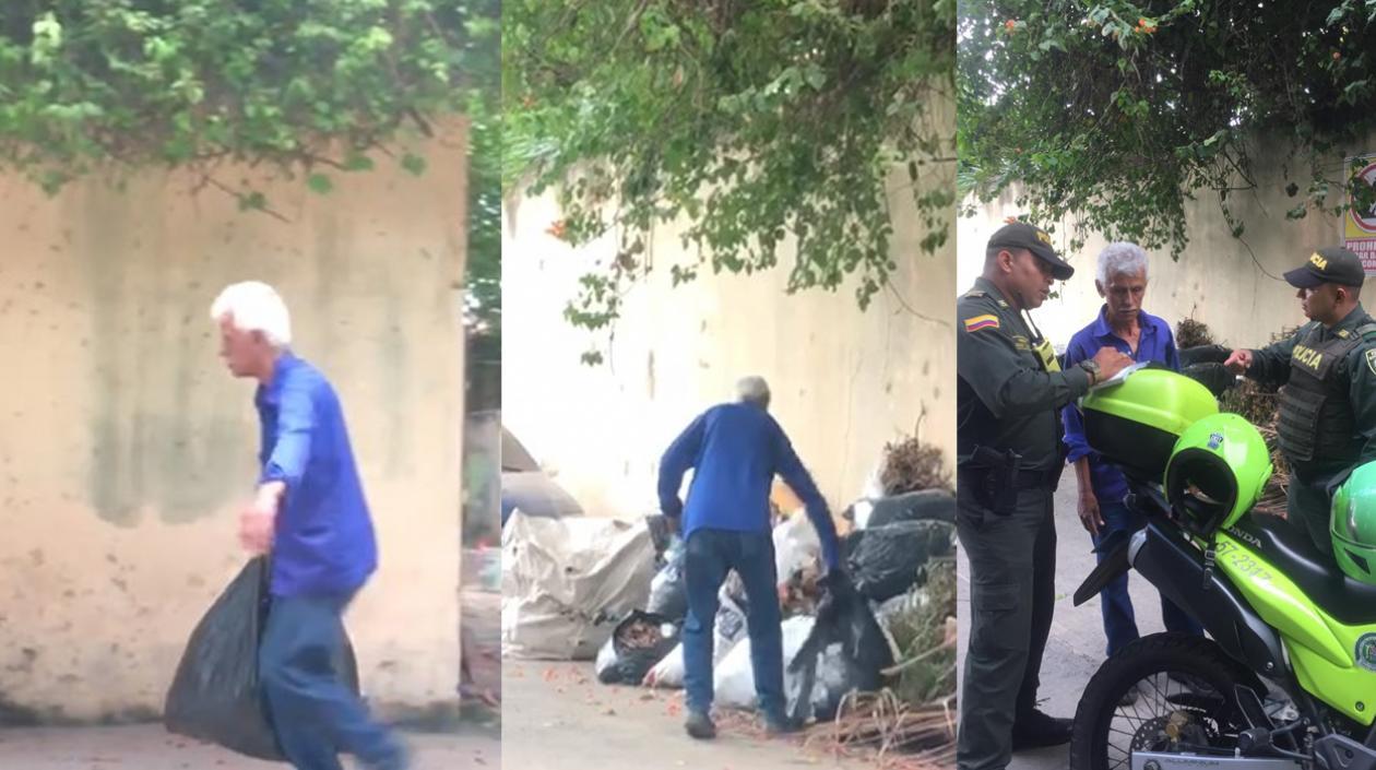 Momento en que arroja la basura.