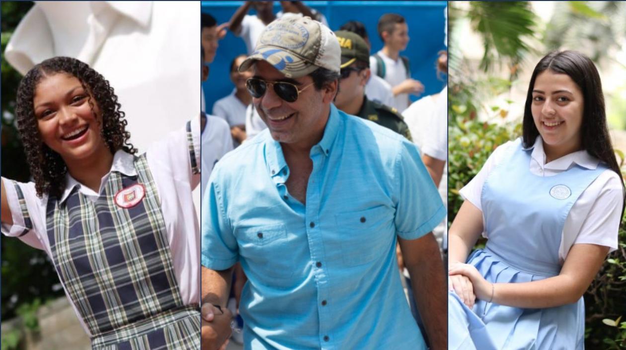 Valentina Pallares Castillo, de la IED Evardo Turizo, y Yuliana Zuluaga Saltarín, del colegio La Enseñanza, y el Alcalde Char.